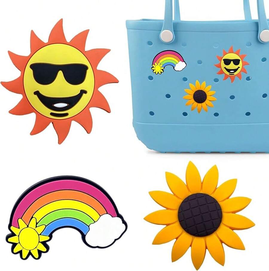 Encantos para accesorios, colgante para bolso de playa de PVC y goma con patrón decorativo y palabras para bolso de mano de playa