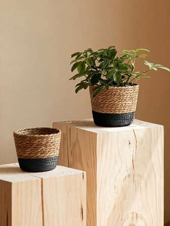 1pc Handwoven Straw Plant Basket, Indoor Woven Flower Pot, Indoor & Outdoor Garden Decor, Seagrass Planter Basket Set