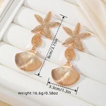 Pendientes colgantes con borlas, conchas metálicas retro exageradas y estrellas de mar para mujeres