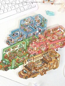 1 件套 DIY 立体风景贴纸贴画小众减压趣味手工帐篷贴纸，3D 装饰 DIY 贴纸，手工贴纸可视化 3D 堆叠立体房屋笔记本贴纸适用于小房子场景，DIY 工艺品和日记、学校用品、返校 - 彩色 - 查看 14