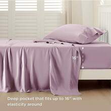 Bedsure Queen Sheet Set, Cooling Sheets For Queen Size Bed Set, Rayon Derived From Bamboo, Breathable & Soft Deep Pocket Up To 16 Inches, Hotel Luxury Silky Bedding, Bedsheet & Pillowcases, Dark Grey - 16 - Lavender - View 3