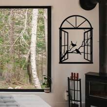 1pc Art Deco Metal Window Birds Sculpture, Iron Wall Art For Living Room, Patio, Balcony - Indoor/Outdoor Garden Fence Decorative Mural, Outdoor Decor