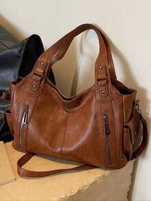 Women's Punk Style Studded Decor Tote Bag, Unique Bags, Large Capacity Shoulder Bag For Daily Used,  Commuting College Tote Bag, Girl Kawaii Fashion Shopping Bag, Mom Gifts Valentine's Day Gift For Girl - Black - View 4