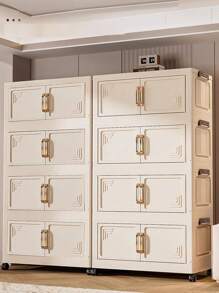 Foldable Multi-Tier Storage Box, Double Door Storage Cabinet For Clothes, Books, Snacks In Bedroom, Living Room, Cream Color