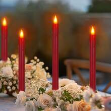24 Pack Red Flameless Taper Candles In Candleholders With Remote Timer , LED Candlesticks Flickering, Battery Operated Candles, 10.6 Inches For Home Christmas Wedding Celebration Decor  Halloween Home Decoration - 紅色 - 查看 5