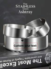 2 Portacenere personalizzabili con testo stampato a laser, in acciaio inossidabile, colore argento, diametro 8cm