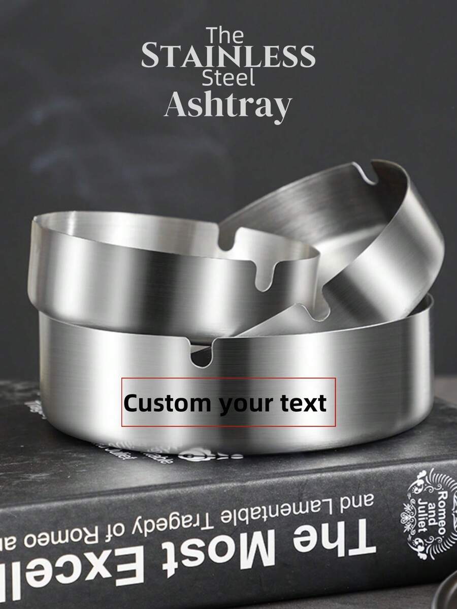 2 Portacenere personalizzabili con testo stampato a laser, in acciaio inossidabile, colore argento, diametro 8cm