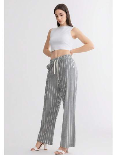 Raya Liso Casual Nudo Bolsillo Cordón