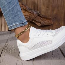 Pantofi sport casual mici pentru femei, albi, cu talpă moale și șireturi, matlasați, cu talpă joasă, confortabili și respirabili - alb - Vizualizare 7