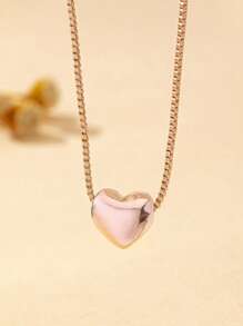 1pc Women's Heart Pendant Necklace, Silver Color Minimalist Versatile Jewelry, Suitable For Daily Wear And Gift, Valentine's Day Jewelry Gift