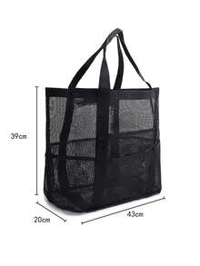 1PC Large Mesh Beach Bag - Sand-Proof Swimming Handbag, Super Large Family Foldable Lightweight Swimming Pool Equipment Storage Bag, Summer Beach Bag By The Sea - Black - View 4