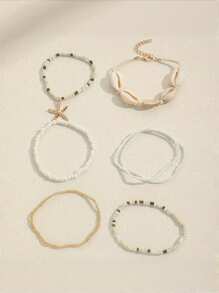 Style bohème 7 pièces bracelet de perles étoile de mer et coquillage - fait main, parfait pour les vacances ou la décoration décontractée