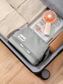 Waterproof Travel Toiletry Bag Double Layer Makeup Cosmetic Bag With Makeup Brush Organizer Compartments - 灰色 - 查看 4