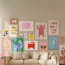 1 pièce Cadeau Affiche murale d'animaux mignons et colorés pour chambre d'enfant, crèche, maternelle. Décoration de maison. Option avec cadre.