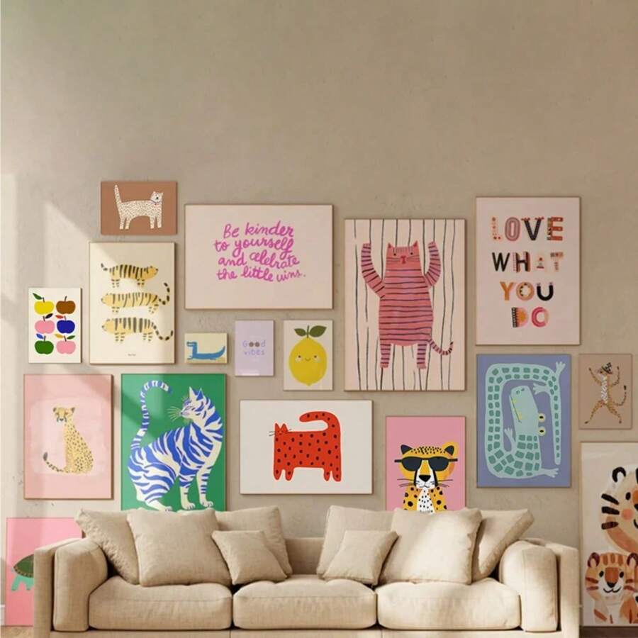 1 pièce Cadeau Affiche murale d'animaux mignons et colorés pour chambre d'enfant, crèche, maternelle. Décoration de maison. Option avec cadre.