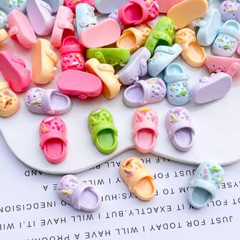 10pcs Assorted Cartoon Slippers Flat Back Stickers For DIY Scrapbooking, Wedding, Buttons, Earrings, Hair Accessories Jewelry Craft Decorations