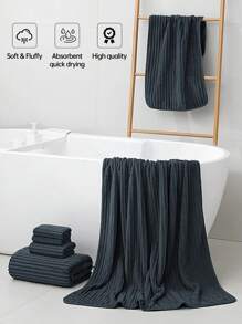 1/3pcs Set - Dark Gray Water Wave Pattern Towels - 3pcs Face Towels/3pcs Bath Towels/1pc Large Bath Towel - Coral Fleece Material - High-End Texture - Skin-Friendly Soft Comfortable - Strong Absorbency And Drying Effect - Suitable For Hotel, Spa, Outdoor, Yoga, Vacation, Camping, Swimming Pool Etc. - All Season - Simple And Useful Bathroom Towel Set Back To School For Beauty Salon Home Bathroom