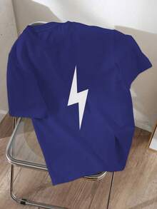Camiseta de algodón puro para mujer con ajuste cómodo y símbolo de rayo blanco - Azul - Ver 1