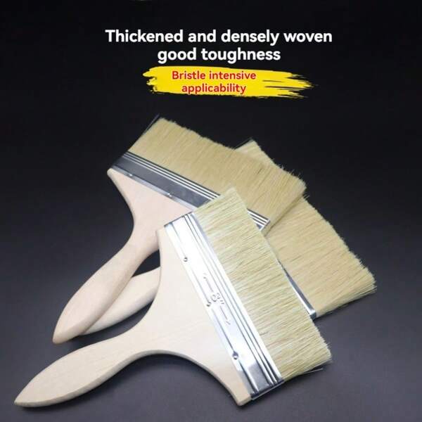 Ensemble de grands pinceaux à long manche - 20 cm/ 25 cm/ 30 cm, Poils durs en plastique + manche en bois avec poils mélangés, universel pour murs, meubles, revêtements de sol - durable, application de peinture uniforme, design ergonomique pour la peinture sur grandes surfaces