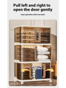 1pc Household Foldable Storage Cabinet, High Capacity Double-Door Bedroom Clothes & Toy Organizer, Multi-Layer Storage Box, No Installation Required
