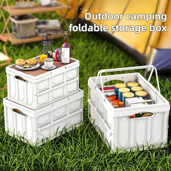 1 Peça Caixa de Armazenamento Dobrável, Caixa de Camping Portátil Outdoor de Grande Capacidade com Alça, Organizador Multiuso para Carro, Recipiente de Armazenamento de Alimentos de Cozinha