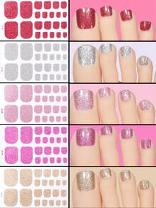 Un ensemble de 5 feuilles de 110 orteils (ou 1 feuille de 22 orteils) autocollants d'ongles d'orteils entièrement couverts, bandes de vernis à ongles d'orteils, fournitures pour ongles de style élégant et minimaliste avec style paillettes de couleurs unies. Peut rapidement et facilement compléter les autocollants pour ongles, autocollants pour ongles auto-adhésifs, convient aux femmes et aux filles.