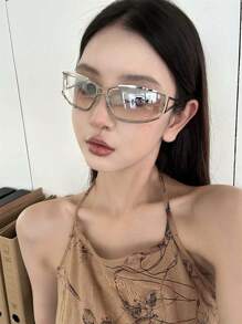 1 Stück Y2K Stil Metallbein mit Hohlelementen Spiegel, modische retrooptische Sportbrille, geeignet für Sommereise, Strand, Party und Valentinstag Geschenk für Sommerurlaub, Outdoor, Reisen