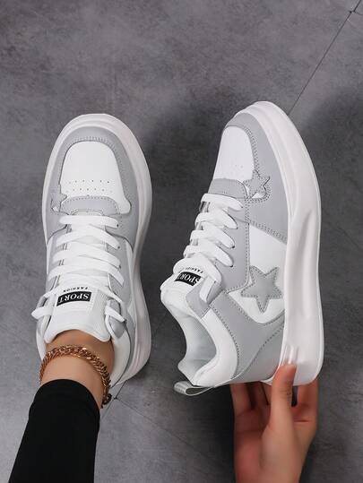 Women's Outdoor Casual Contrast Color Star Pattern Classic High-Top Lace-Up Sneakers, Fashion Sports Skateboard Shoes