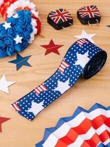 1 pieza Cinta con borde de estrellas y rayas patrióticas hecha a mano para decoración del Día de la Independencia, cinta decorativa para hacer moños, decoraciones con tema patriótico para decoración del hogar, envoltura de regalos, decoraciones navideñas