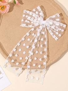 1 pieza Pinza de pelo con gran lazo blanco para niñas, lazos de tul con cola larga para niños, decoraciones elegantes para niños
