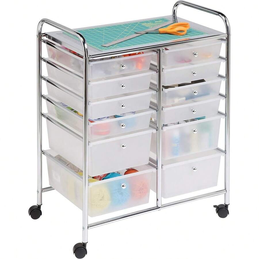 Honey-Can-Do Rolling Storage Cart And Organizer With 12 Plastic Drawers - default - View 1