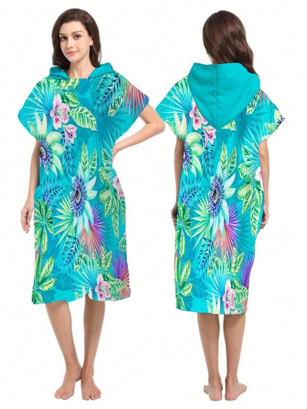 1 szt. Mandala Flower Print Poncho Wearable Robe - Super miękki mikrofibra z kapturem, wzór plażowy, odpowiedni dla mężczyzn, kobiet, par - wystrój plaży i domu, peleryny dla par | Szlafrok z mikrofibry, odpowiedni na wszystkie święta, powrót do szkoły