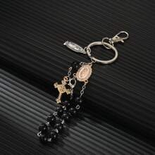 1pc Classic Glass & Resin Beaded Virgin Mary Pendant Keychain, Suitable For Bag Decor Or Gifting To Family And Friends Backpack For School