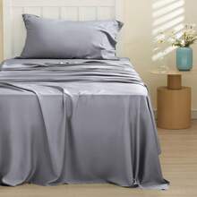 Bedsure Queen Sheet Set, Cooling Sheets For Queen Size Bed Set, Rayon Derived From Bamboo, Breathable & Soft Deep Pocket Up To 16 Inches, Hotel Luxury Silky Bedding, Bedsheet & Pillowcases, Dark Grey - 04 - 銀灰色 - 查看 2