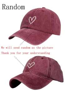1 pieza Gorra de béisbol para mujer con lavado vintage, desgastada, bordado de corazón, gorra casual de ala curva para uso diario, parejas, vacaciones