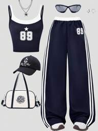 Conjunto informal de 2 piezas para niña preadolescente, nueva moda, estampado digital, top de tirantes combinado con pantalones largos a rayas blancas, adecuado para uso al aire libre en verano, reuniones diarias, viajes, etc.