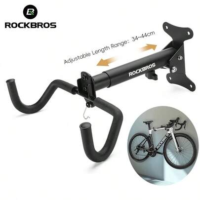 ROCKBROS Double Hook Folding Wall Mounted Bicycle Storage Rack Bicycle Hanger Holder Fitting Screws Foldable And Adjustable Bicycle Rack 360°Bicycle Hanger With Helmet Hook MTB Road Bike