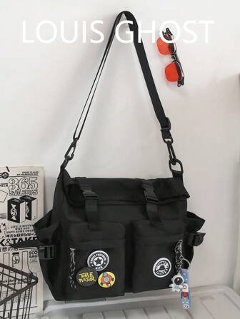 Fashionable Building Simple Crossbody Bag With Multiple Bag Openings And Buckle Straps, Large Capacity Suitable For Commuting To And From School, College Tourism(Randomly Send Out Astronaut Keychains, So The Ones Received May Or May Not Have Them.)