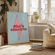 绿洲乐队《She's Electric》无框帆布海报 - 复古现代音乐主题墙饰，音乐爱好者的完美礼物，粉色字母印花装饰，适用于客厅、卧室、家庭办公室，不含画框 - 彩色 - 查看 3