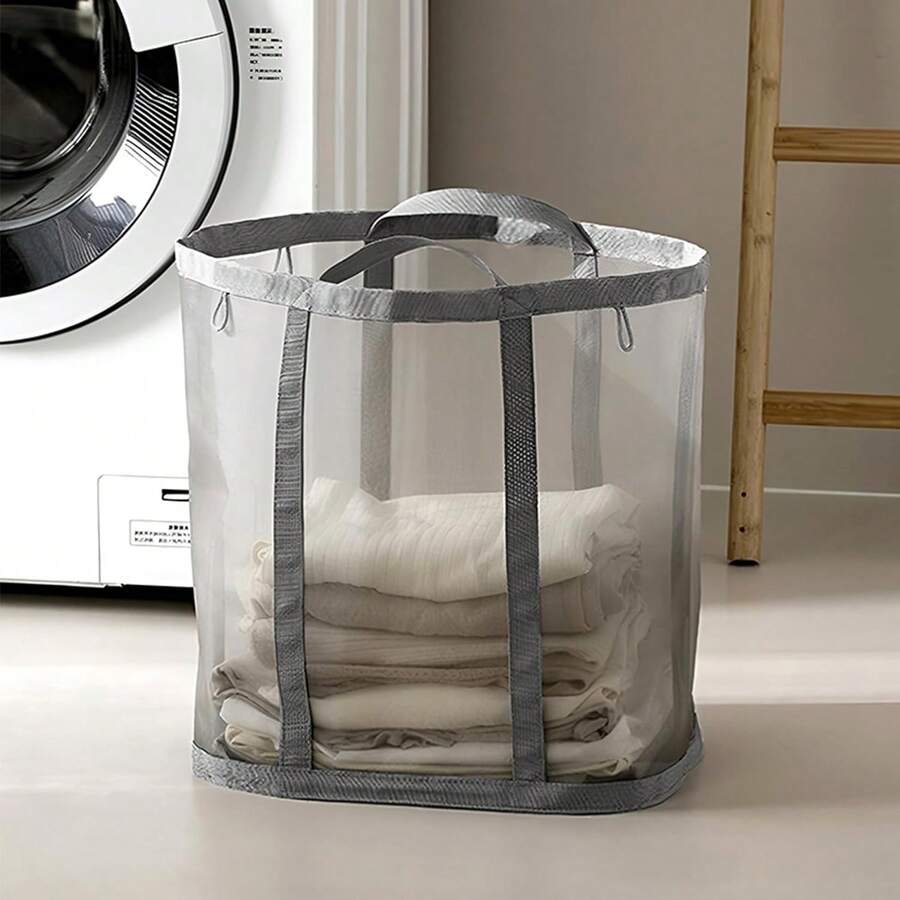 1 件带手柄的网状洗衣篮，多功能收纳袋，尼龙洗衣篮，可折叠脏衣篮，壁挂式洗衣收纳袋，便携式户外旅行手提包，沙滩包，用于整理衣物和存放物品，适用于洗衣房、浴室、阳台、宿舍、旅行、家居饰品、洗衣配件