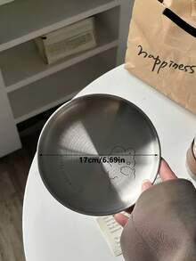 1pc Stainless Steel Round Plate, Refined Dessert Plate For Afternoon Tea, High-Quality Cake/Pastry/Sweet Dish, Minimalist Unique Design For Barbecue