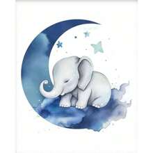 1 Stück Wandkunst Poster wahlweise mit Rahmen Dekor, Baby Mädchen Elefant Kinderzimmerdekoration - Baby Jungen Zimmer Dekorationen für Kinderzimmerwand, blaue Mond und Sterne Kinderzimmerkunstdrucke, süßes Elefantenposter Tierbild für Schlafzimmer