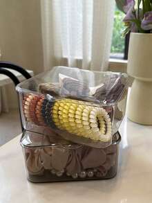 1 件珠宝收纳盒，翻盖透明防尘盒，适用于发夹、头带、松紧带桌面整理器，可堆叠收纳盒，适用于抽屉、梳妆台和浴室，返回学校