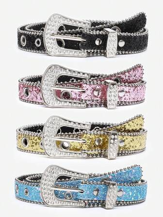 1pc Rhinestone Buckle Wide Waist Belt, Y2K Fashion Shiny Style For Girl/Teens
