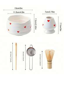 1pc/2pcs/4pcs/5pcs Hand-Painted Heart Matcha Tea Set, High-Quality Heart Shaped Matcha Bowl, Matcha Whisk, Tea Scoop, Full Set Of Cute Fresh Matcha Utensils, Suitable For Matcha Beginners, Gift For Matcha Lovers, Birthday Present Back To School