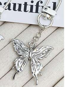 1pc Y2K Style Sweet & Cool Butterfly Keychain Creative Vertical Stripe Butterfly Couple & Best Friend Gift Bag Accessory Goth Leopard Print - Silver - View 2