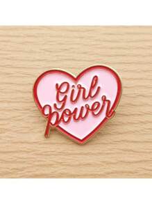 1 pieza Broche en forma de corazón con texto "Give Power" Joya de aleación de zinc chapada en oro