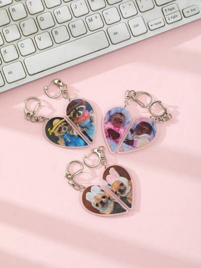 1 Stück neue Acryl Paar Herz Form Meme Waschbär/Affe Schlüsselanhänger, lustiges, süßes Tier Thema Schlüsselanhänger Accessoires/Rucksack Ornament/Tasche Charms/Schultasche Accessoires/Geldbörse Anhänger/Geschenk für Freunde Valentinstag Valentins Auto Accessoires Goth Y2k