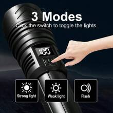 Lanterna Holofote de Longo Alcance XHP50, Bateria de Alta Capacidade de Lítio, Iluminação Multiuso de Longa Duração, Lanterna Portátil para Uso Externo, Caminhada, Patrulha, Trabalho, Carcaça em Resina ABS, LED Pequeno, Acessórios para Camping