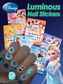 Disney Disney Cartoon Sticker Girls' Nightglow Nail Stickers Ice And Snow Romance Princess Elsa Nail Stickers Cartoon Sticker Toys, Back To School Gifts